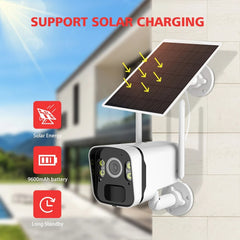 Caméra de surveillance avec panneau solaire HD 4MP/9600mAh, Wi-Fi, audio et détection humaine PIR