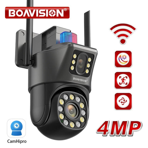 caméra de surveillance extérieure PTZ Wifi hd 4MP (PTZ), dispositif à double objectif et à point fixe, avec ia, suivi automatique et Audio bidirectionnel, app CamHiPro