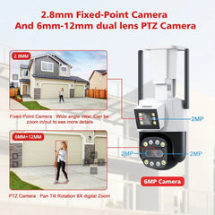 Caméra PTZ extérieure WiFi ou 4G, suivi automatique AI 3 objectifs, 6MP