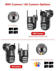 Caméra de surveillance extérieure PTZ IP WiFi HD 8MP/4MP/4G, dispositif de sécurité sans fil vision nocturne, emplacement carte SIM, lentille 2.8mm-8mm, IA, suivi des humains