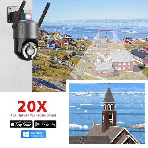 Caméra de Surveillance extérieure PTZ WIFI 4G POE 5MP/20X, dispositif de sécurité sans fil, avec signal lumineux rouge/bleu, détection humaine et suivi automatique