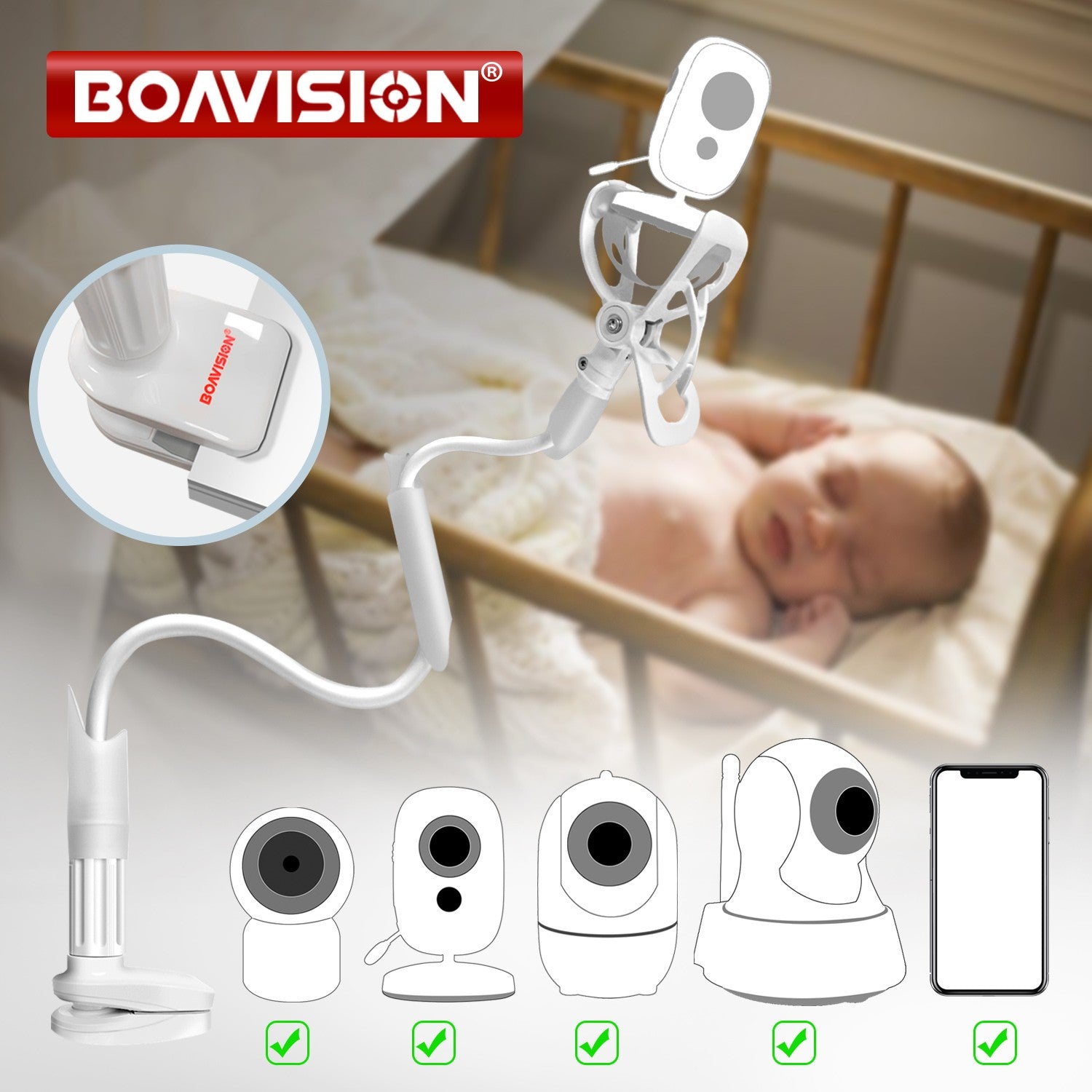 Support universel pour caméra de bébé/Support flexible pour caméra de bébé/Compa