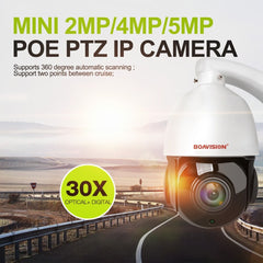 Caméra PTZ IP 1080P / 4MP / 5MP POE PTZ Zoom X30 Vision Nocturne 50 M BoaVision France